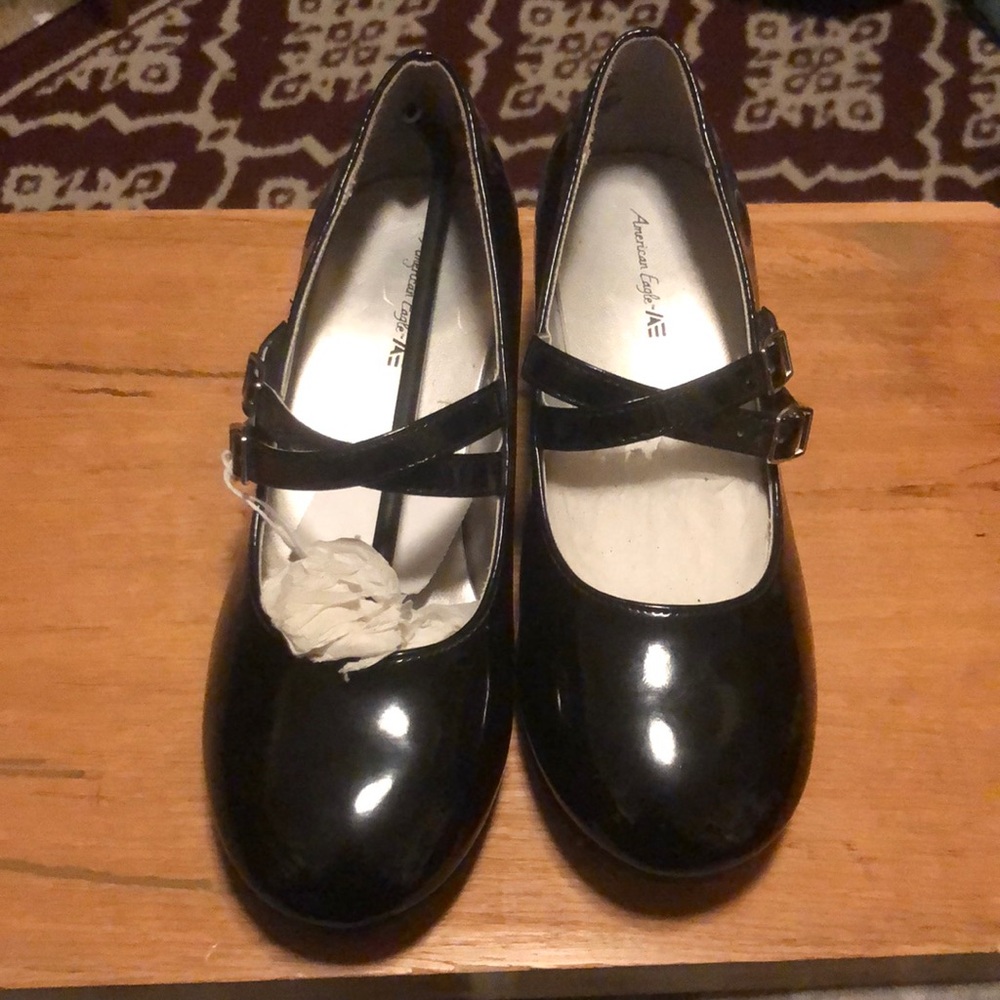 Girls American Eagle Black Sparkly Heel Dress Shoes Size 1 1/2